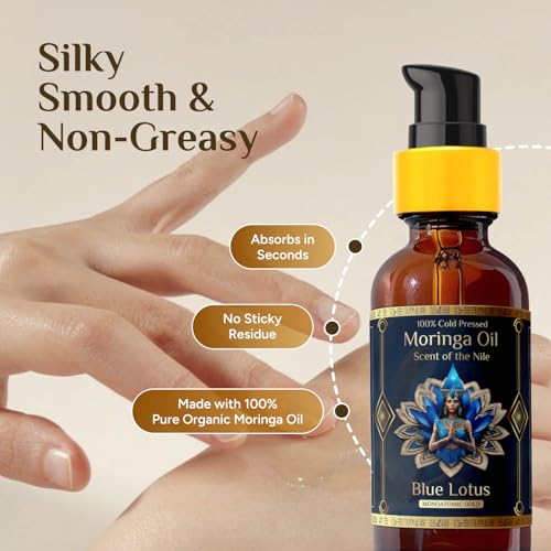 ZP.TECH Pure Organic Moringa Oil with Blue Lotus Flower | Deep Hydrating & Anti-Aging Ritual Oil for Skin, Hair & Nails | Premium 100% Cold Pressed Moringa Seed Extraction, Nourishes & Hydrates Skin 1oz