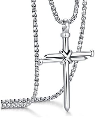 Rehoboth Men's Stainless Steel Nail Cross Pendant Necklace with 24 Inch Chain Polished Black Gold Silver