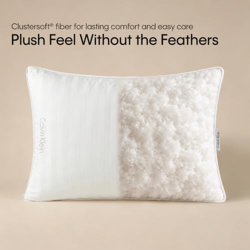 Calvin Klein Hotel Collection Bed Pillows Queen Size Set of 2, Medium Firm | 400 Thread Count Damask Stripe 100% Cotton Cover, Down Alternative Gusseted Pillow for Back, Side & Stomach Sleepers, White - image 6
