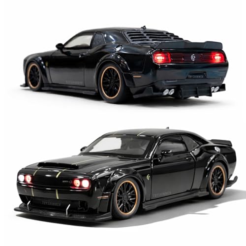 Image of Hellcat 1:32 Scale Dodge Challenger Die-Cast Metal Toy Model Car for Kids - Pull Back Mechanism, Birthday Gift for 3+ Year Old Boys (Hellcat Black)