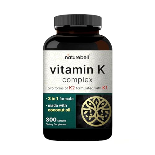NatureBell Vitamin K Complex - 300 Softgels - Delivers 2,600mcg Vitamin K - Full Spectrum Bone & Heart Health Support Supplement - High Absorption K1
