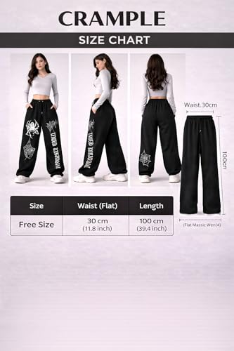 Image of CRAMPLEWomen's Graphic Print Wide Leg Sweatpants, Elastic Waist with Drawstring, Casual Streetwear Joggers