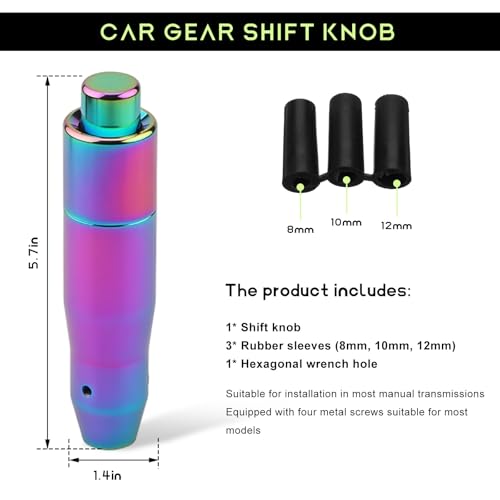 ZNDAW Automatic Shift Knob with Push Button, 5.7\" Weighted Shifter Lever Handle Car Gear Head with Adapters, Aluminum Alloy Gear Shifting Lever for Most Auto Transmission Vehicle (Colorful)