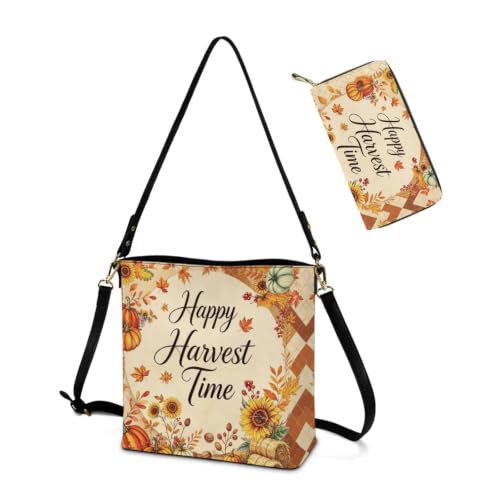 Image of HUGS IDEA Leather Purses and Handbag for Women Bucket Bag with Wrist Wallet 2 Packs