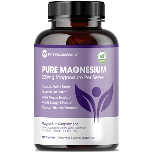 Pure Magnesium Glycinate Supplement – Highly Absorbable Chelated Magnesium to Support Sleep, Muscle & Nerve Health, Energy, Relaxation & Bone Health – 200mg Per Serving, 180 Capsules