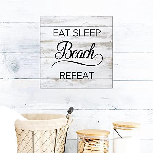 Plaque murale Eat Sleep Beach Repeat bois pour habiller un mur blanc vide