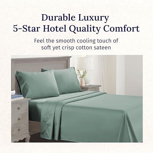 California Design Den Luxury King Size Sheet Set - 100% Cotton, 600 Thread Count Deep Pocket King Sheets, Hotel-Quality Bedding with Sateen Weave (Sage Green - Cool Tone)
