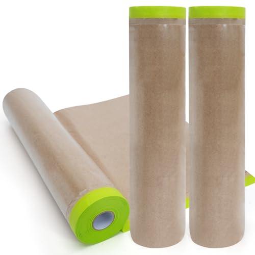 Image of ADHES Pre-Taped Masking Paper for Painting 24in x 50ft x 3rolls | Tape and Drape Painters Paper Roll with Masking Tape, Automotive Masking Paper for Cars, Walls, Floors, Furniture Protection