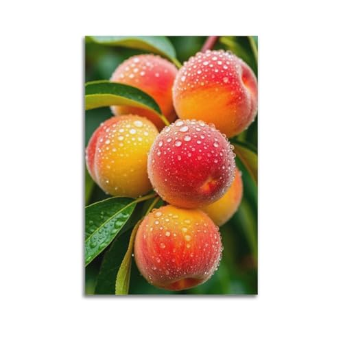 Poster de fruits peaches fraîches sur l'arbre peinture murale artistique moderne 60x90