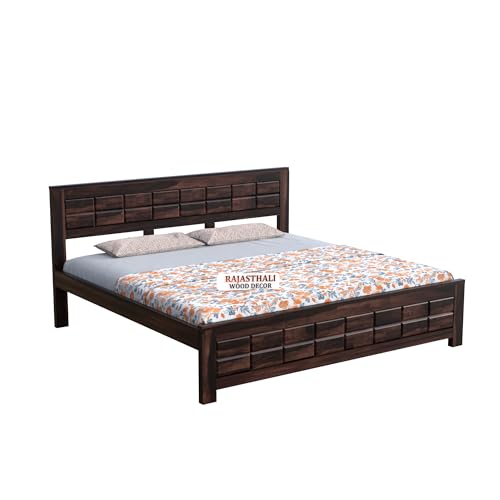 Image of Urban Block Design Sheesham Wood King Size Bed Without Storage (81x74 Inch) | Wooden Double Bed Cot for Bedroom Furniture | Modern Palang Bed | Walnut Finish