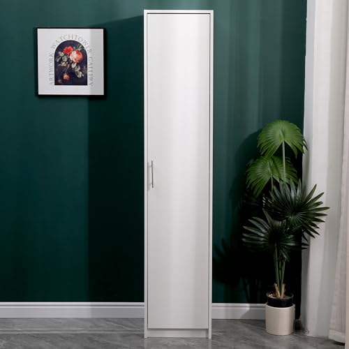 MMT Tall Slim Storage Unit - Wood Cabinet with 1 Door and 3 Shelves for Office, Shoes, and Kitchen Storage - Ideal Bathroom Storage Cabinet, 37 x 37 x 180 cm - Image 4