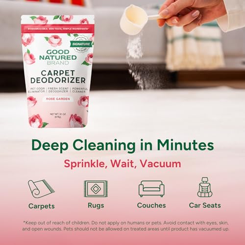 Image of Good Natured Brand | Carpet Freshener & Deodorizer Powder | 31 oz Pet Odor Eliminator for Strong Odor & Pet Urine | Fresh Natural Rose Garden Scent | Safe for Homes with Pets