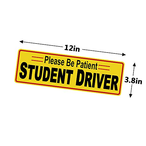 3Pcs 12"X3.8" Student Driver Please Be Patient Sticker Decal Safety Signs For New Driver, Paint Safe Removable Back Glue Sticks Better Than Magnetic For Plastic Bumper And Window #TOP2