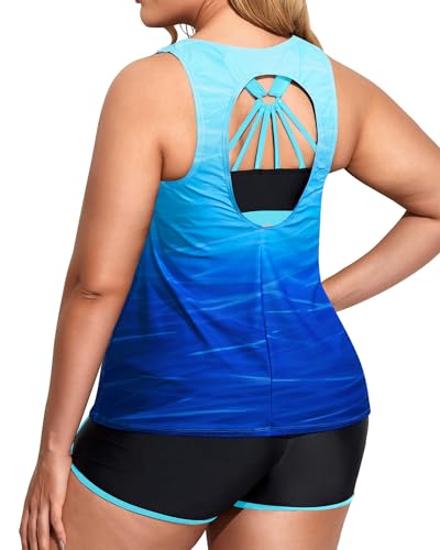 Image of Holipick Women Plus Size Swimsuits - Athletic 3 Piece Tankini with Shorts