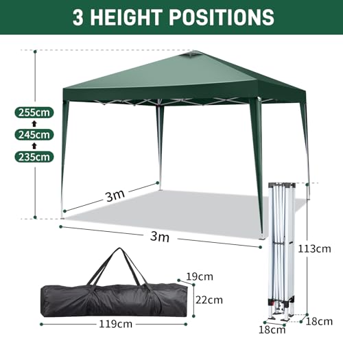 Outopee Pop Up Gazebo, 3m x 3m Portable Instant Canopy Tent with 4 SideWalls, 4 Sandbags & 1 Vent, Outdoor Gazebo for Commercial Events, Party, Backyard BBQ, Camping, Green - Image 2
