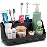 GFWARE Black Toothbrush Holder - 7 Slots Bathroom Organizer Countertop with Drainage Matte Black...