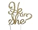 CMS Design Studio Handmade Gender Reveal Cake Topper Decoration - He or She - Made in USA with Double Sided Glitter Stock (Gold)