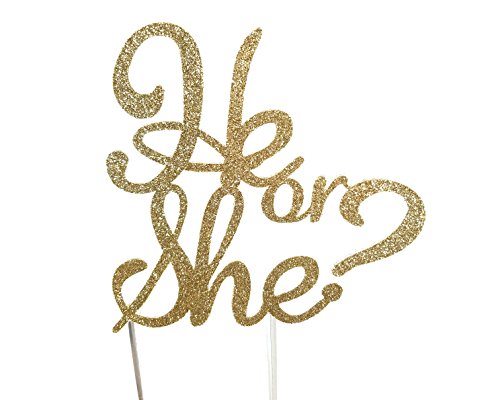 CMS Design Studio Handmade Gender Reveal Cake Topper Decoration - He or She - Double Sided Glitter Stock (Gold) CMS Design Studio Handmade Gender Reveal Cake Topper Decoration - He or She - Double Sided Glitter Stock (Gold)