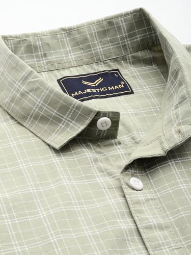 Image of Majestic Man Comfort Slim Fit Spread Collar Small Checked Cotton Casual Shirt