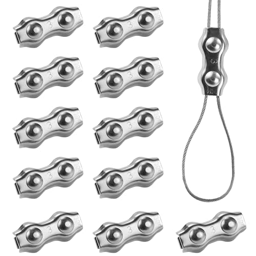 GZXUNFA M3 Stainless Steel Duplex Wire Rope Clips 12Pcs, 1/8 Inch Double Bolt Cable Clamp for 1.5-3mm Wire Cables