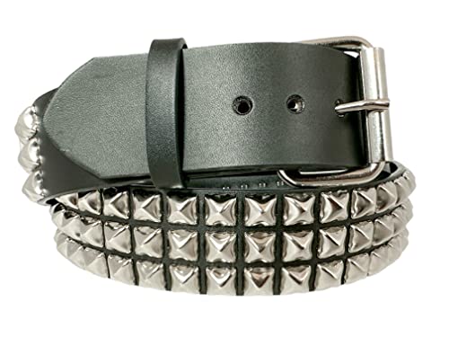 Grade A Three Row Pyramid Stud Belt Made In USA Genuine Leather Punk Goth Style