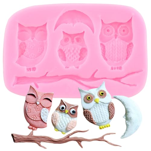 XMOLDNMS Stampo in silicone con motivo a gufi, per decorare torte, cupcake, cioccolato, pasta di fiori, caramelle, argilla polimerica