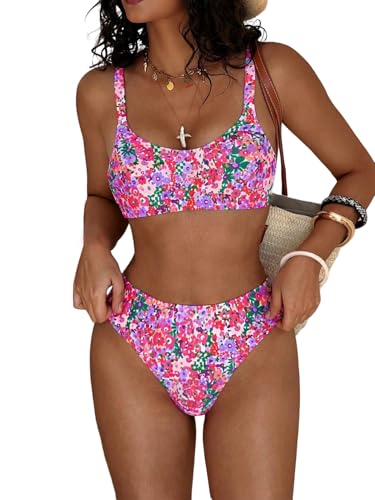 Bikini floral taille haute 2 pièces GORGLITTER pour femme