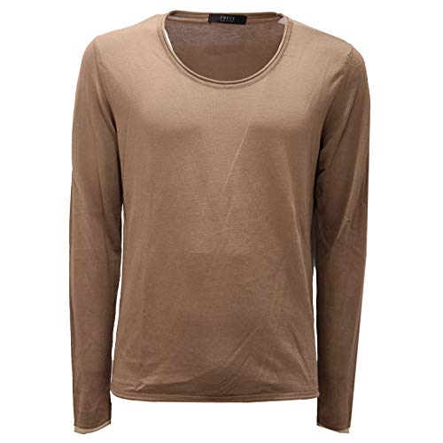 Maglione uomo light brown en coton col en V élégant et léger