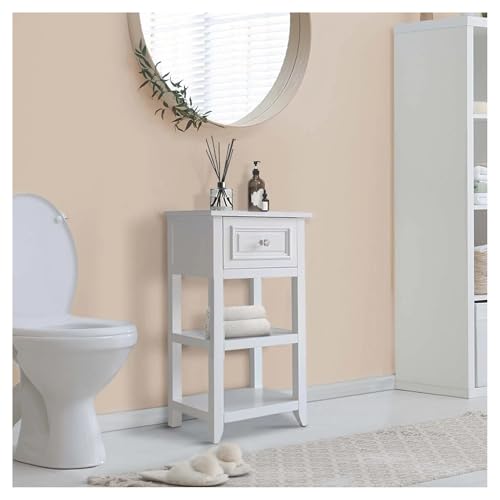 ZENGXJYCQINGJIANG Mueble de baño Gabinete de Piso de Madera con moldura Cruzada, cajón Blanco, Estante de Almacenamiento for baño, Organizador almacenaje de baño