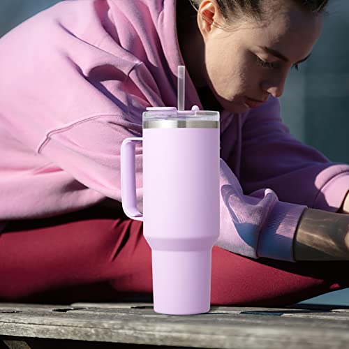 COKTIK 40 oz Tumbler With Handle and Straw Lid, Vacuum Insulated Travel Coffee Mug Stainless Steel Insulated Cup for Beverages, Leak-proof, Cupholder Friendly (Lavender)