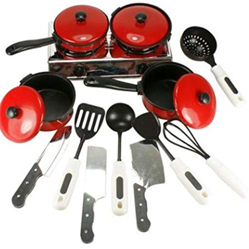 Preisvergleich Produktbild Ballylelly 13Stücke / Set Rotes Geschirr Simulation Küchenutensilien Topflöffel Kochspatelmesser Vortäuschen Spielspielzeug für Kinder