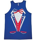 DIRTYRAGZ 250th Anniversary USA Shirt - American Flag Tuxedo Patriotic 4th of July Shirts for Men or Women, Tee or Tank Top – S Tank Blue