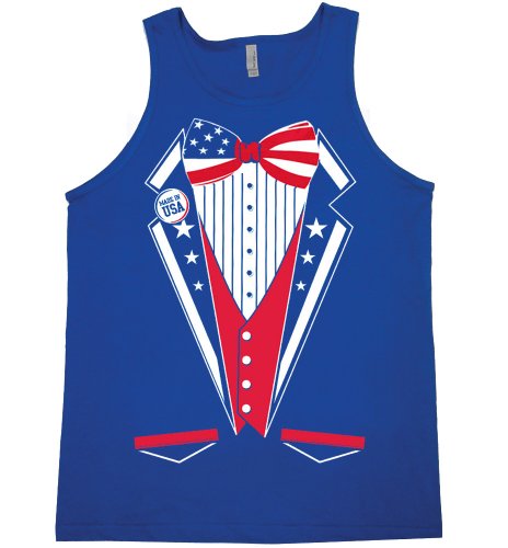 DIRTYRAGZ 250th Anniversary USA Shirt - American Flag Tuxedo Patriotic 4th of July Shirts for Men or Women, Tee or Tank Top – S Tank Blue
