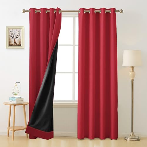 Image of Cloth Fusion 100% Blackout Door Curtains 7 Feet Long Set of 2 with Blackout Lining, Double Layer Room Darkening Parda with Stainless Steel Grommets for Home Decor (7x4 Feet, Viva Magenta)