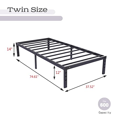 Alazyhome Twin Size Bed Frame 14 Inch Metal Platform Bed Frame Heavy Duty Steel Slats Support No Box Spring Needed Noise-Free Easy Assembly Black #TOP1