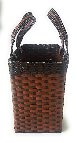 Image of Paperus, Large, Dark & Light Brown, Lunch Bag, Picnic Basket, Carry Bag, Tiffin Basket for Office, Rectangular, Eco-Friendly, Handmade, of Paper Ropes, in Inch 11 H, 14 L, 7 Wide Base