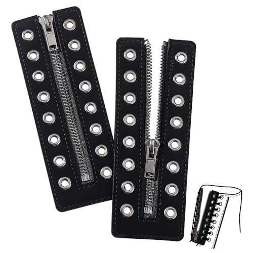 PH PandaHall Leather Lace-in Boot Zipper Inserts, 15.9x5.5cm/6.2 x 2.1 Inch 8 Metal Eyelets Zipper Boot Laces Grey No Tie Shoe Laces for Adults Men Women Tieless Shoe Sneakers Laces Repair DIY