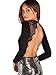 DIDK Women's Long Sleeve Backless Lace Applique Bodysuit Black S