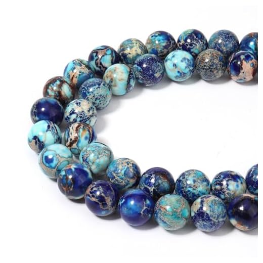 Siomia 45pcs 8mm Natural Mixed Blue Imperial Jasper Gemstone Beads Energy Healing Crystal Round Loose Stone Beads for Jewelry Making, DIY Bracelets Necklaces