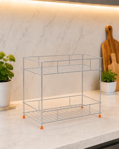 Image of CHHAAP Kitchen Storage Spice Rack and Container Organizer Counter Top Pantry Stand 2-Tier Stainless Steel Multipurpose Masala Kitchen Rack, Space Saver Rack (Pack of 1) (NHSP)