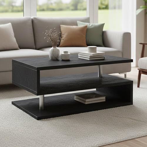 Dmora - Table Basse Goffredo, Table Basse de Salon, Meuble de Rangement Bas, Table Basse, 90x55h41 cm, Ardoise