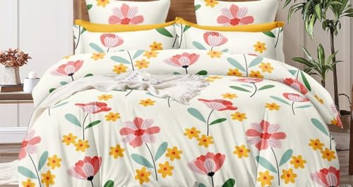 Image of Supersoft Microfiber Reversible AC Comforter /Duvet /Blanket /Quilt Double Bed - 90 inch x 100 inch inch - Rose Pink Colour (Floral Design) (Comforter ONLY)
