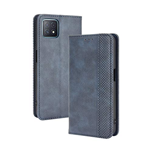 Dedux Flip Funda con OPPO A73 5G, Tapa de Billetera de Cuero Retro Cierre Magnético Folio Soporte Ranuras para Tarjetas, Azul