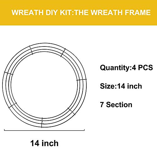 4 Pack Wire Wreath Frame 14 Inch Wreath Form Wreath Ring for DIY Crafts with 8.7 Yard Wide Burlap,6.6 Yrad Green Ribbons,Green Flexible Paddle Wire,Zipties 20pcs,Sunflowers 5pcs Wreath Making Kit