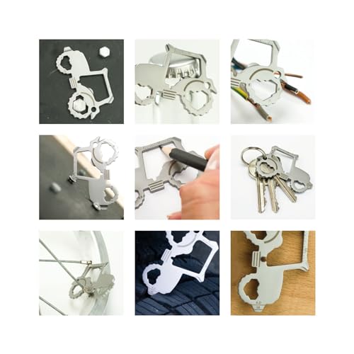 Geschenkartikel: ROMINOX Key Tool // Traktor, 18 Funktionen, Keytool Schlüsselanhänger, Flaschenöffner, Edelstahl Multitool + Funktionsbeschreibung, Multifunktionswerkzeug, Reisen oder Urlaub