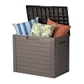 IRIS USA 35-Gallon Outdoor Deck Storage Box, Lockable & UV-Protected, Weather-Resistant Patio Storage for Cushions, Garden Tools & Packages, Waterproof Resin, Durable & Stylish Design - Brown
