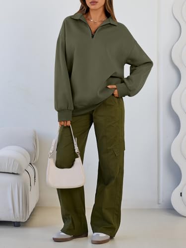 Image of Trendy Queen Women's Oversized Sweatshirts Half Quarter Zip Fleece Sweaters | Soft Cozy Zip Pullover, Comfort Warm Sweaters for Fall Winter, Fashion Mock Neck Outfits