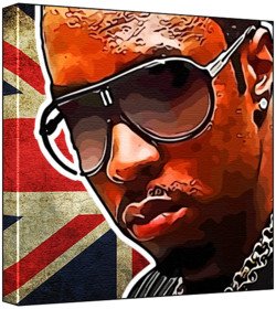 Tableau P Diddy Pop Art Union Jack multicolore 30x30x2cm deco murale salon chambre