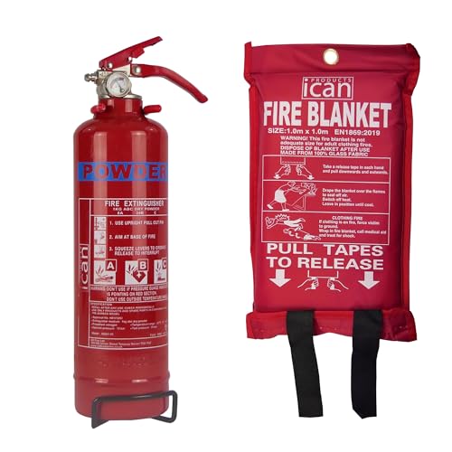 Home Safety 1kg Dry Powder Fire Extinguisher and 1.2M x 1.2M Soft Case Fire Blanket