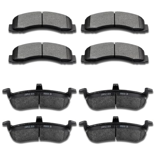 Image of SCITOO D1414 D1279 Rear Disc Brake Pads Set For Ford For Expedition 2010-17 | Front Rear Semi-Metal Disc Brake Pads Set 8PCS w /Hardware For Lincoln For Navigator 2010 2011 2012 2013 2014 2015 2016 2017